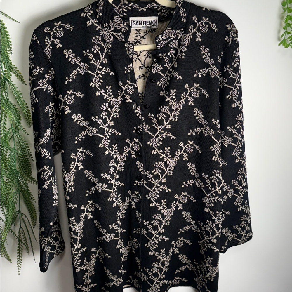 San Remo Black Floral Women's Cardigan